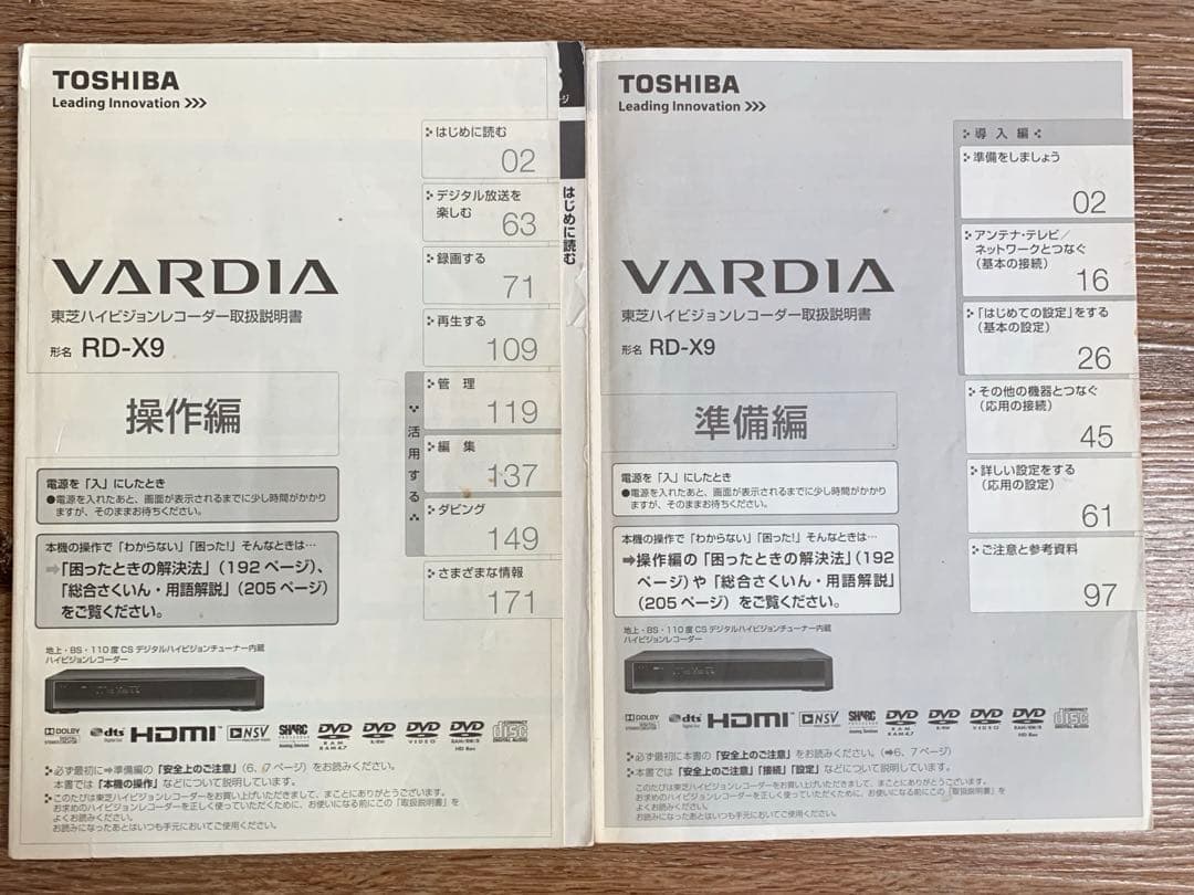 TOSHIBA VARDIA RD-X9 DVD&HDDビデオレコーダー