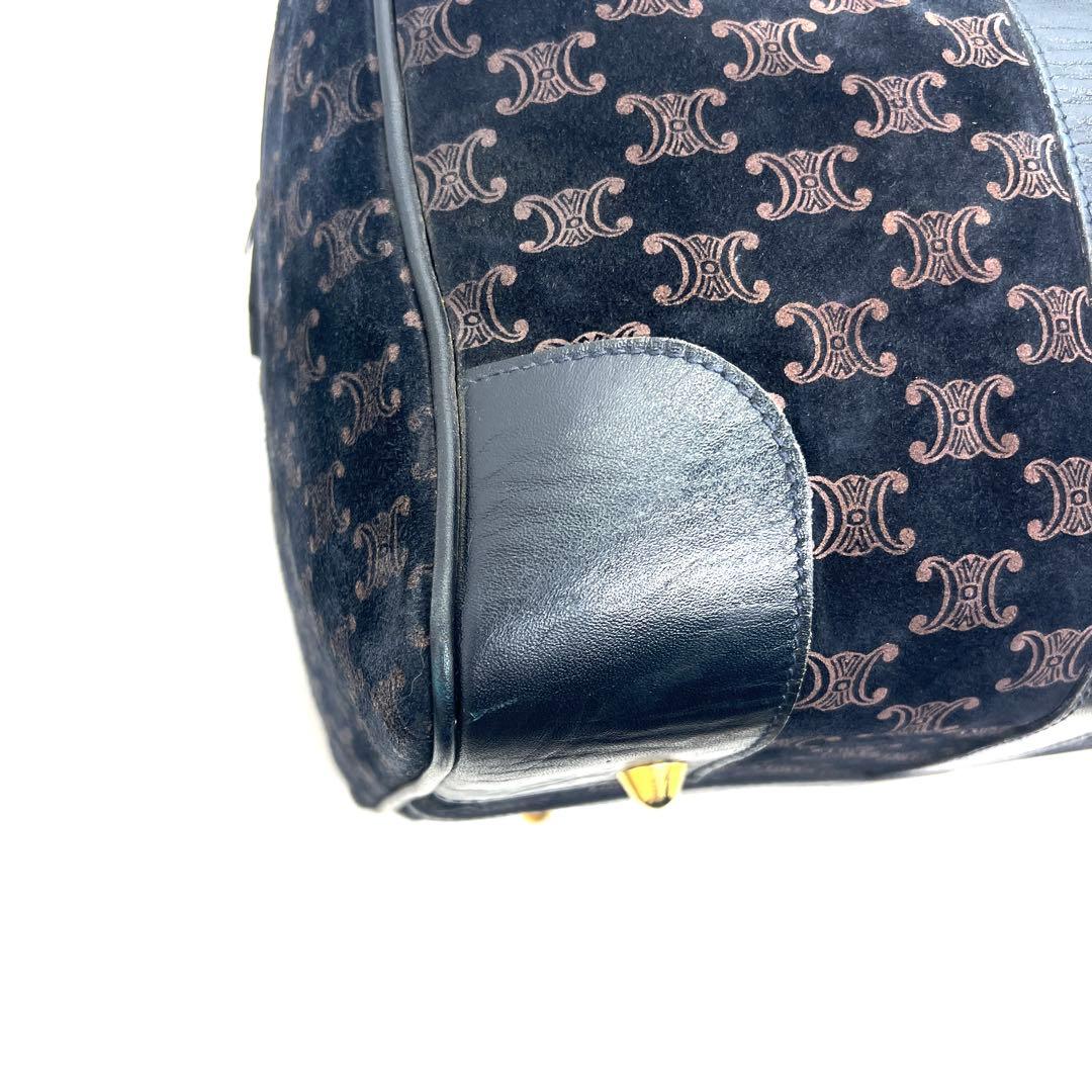 【美品】セリーヌ ボストンバッグ マカダム柄 ロゴプレート 金馬車