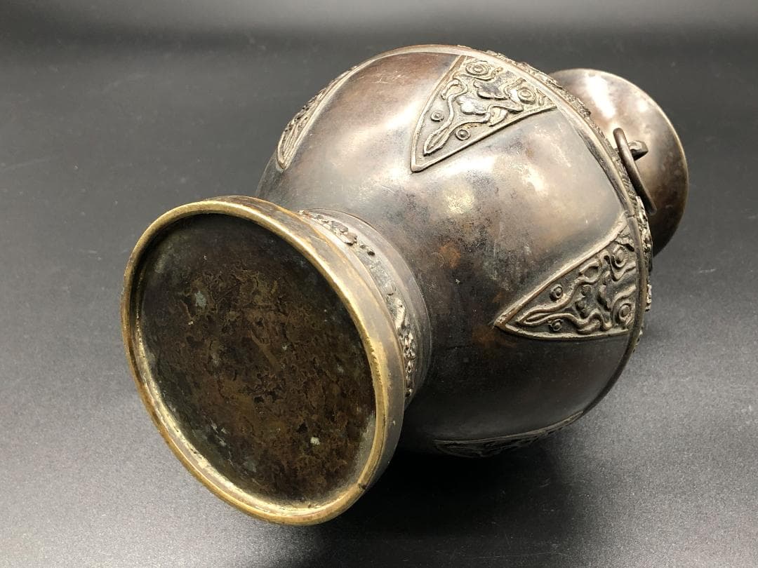 【 雨龍図銅花瓶 】 江戸期花入 蔵出品 　　K1205I