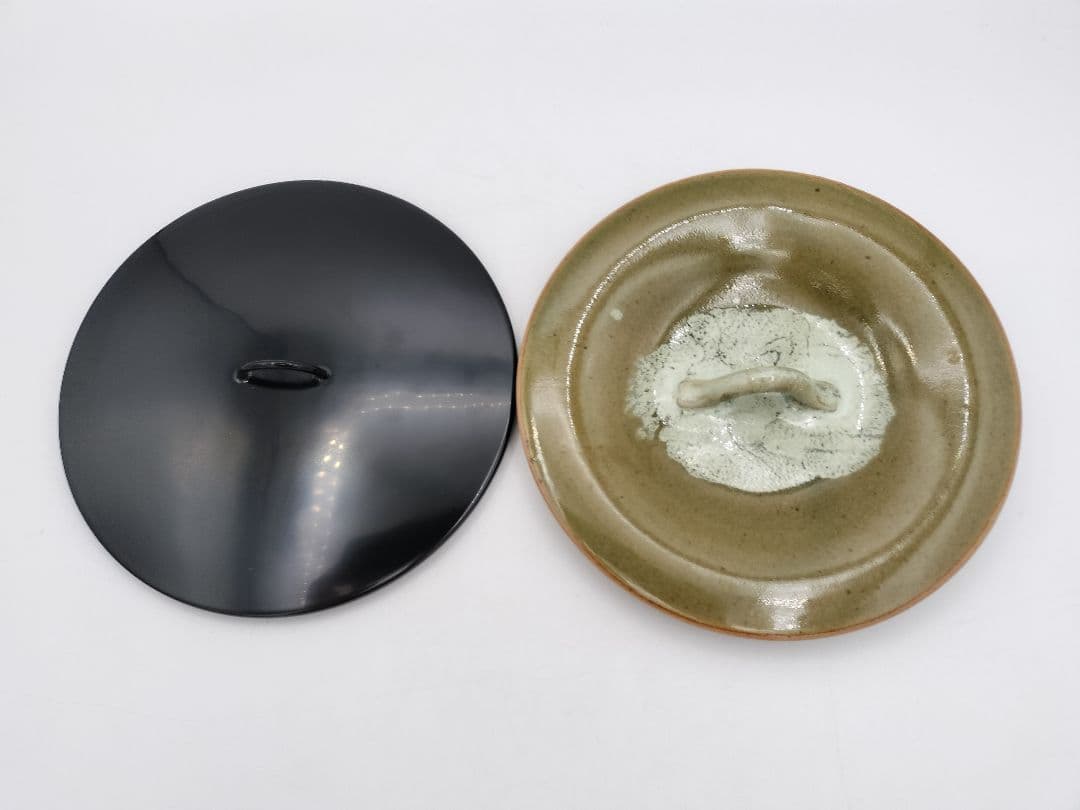 b164 【未使用】水指 捻梅 即中斎好 萬古 福森比路志 塗蓋付 木箱 茶道具