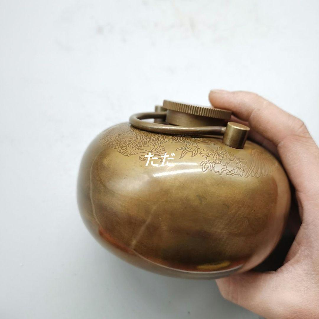 銅製 龍鳳壺 懐炉 湯押子 暖炉 暖手壺 湯婆子 工芸品 置物