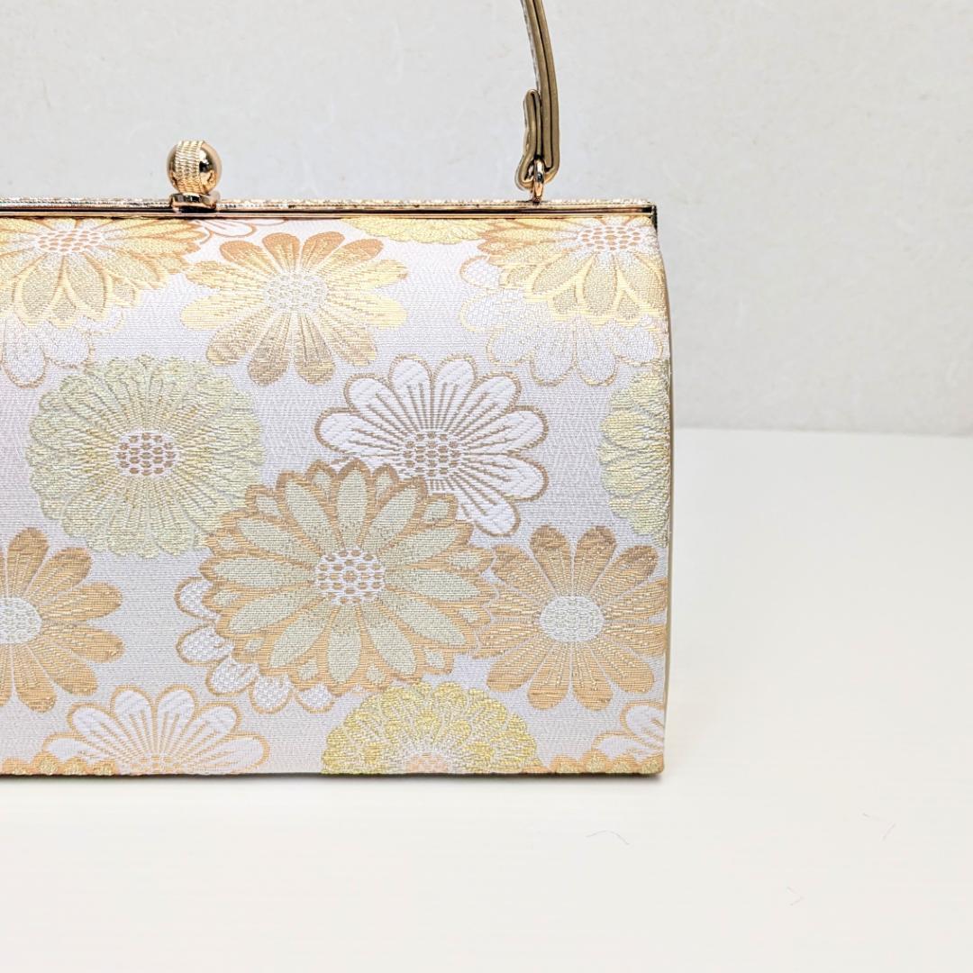 和装 草履バッグセット 白 金 ゴールド 帯地 菊花 古典 フリーサイズ u8