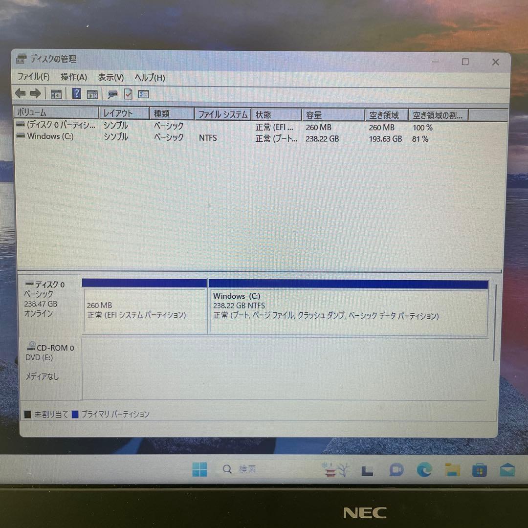 Windowsノート本体 NEC VersaPro Win11/i3-6006U/4GB/office