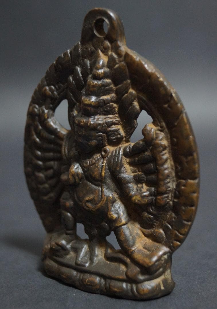 オールドチベット仏教 銅製 ドルジェマハカラカラチャクラ仏像 お守り仏像 懐中仏