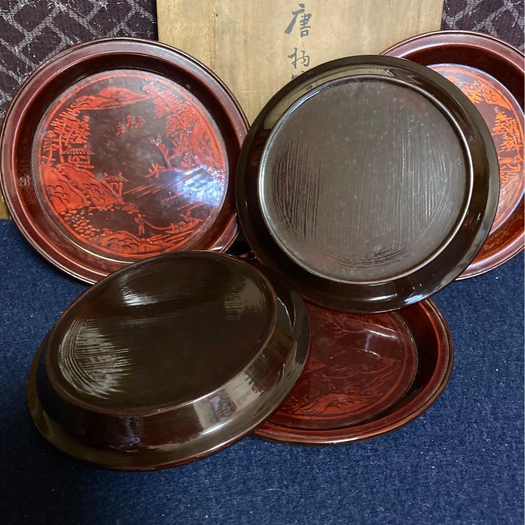 唐物箔画盆五枚組　清代