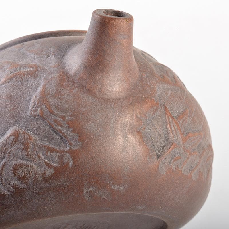 中国　紫砂　朱泥　楼閣山水文　急須　茶壷　在銘　N　6652