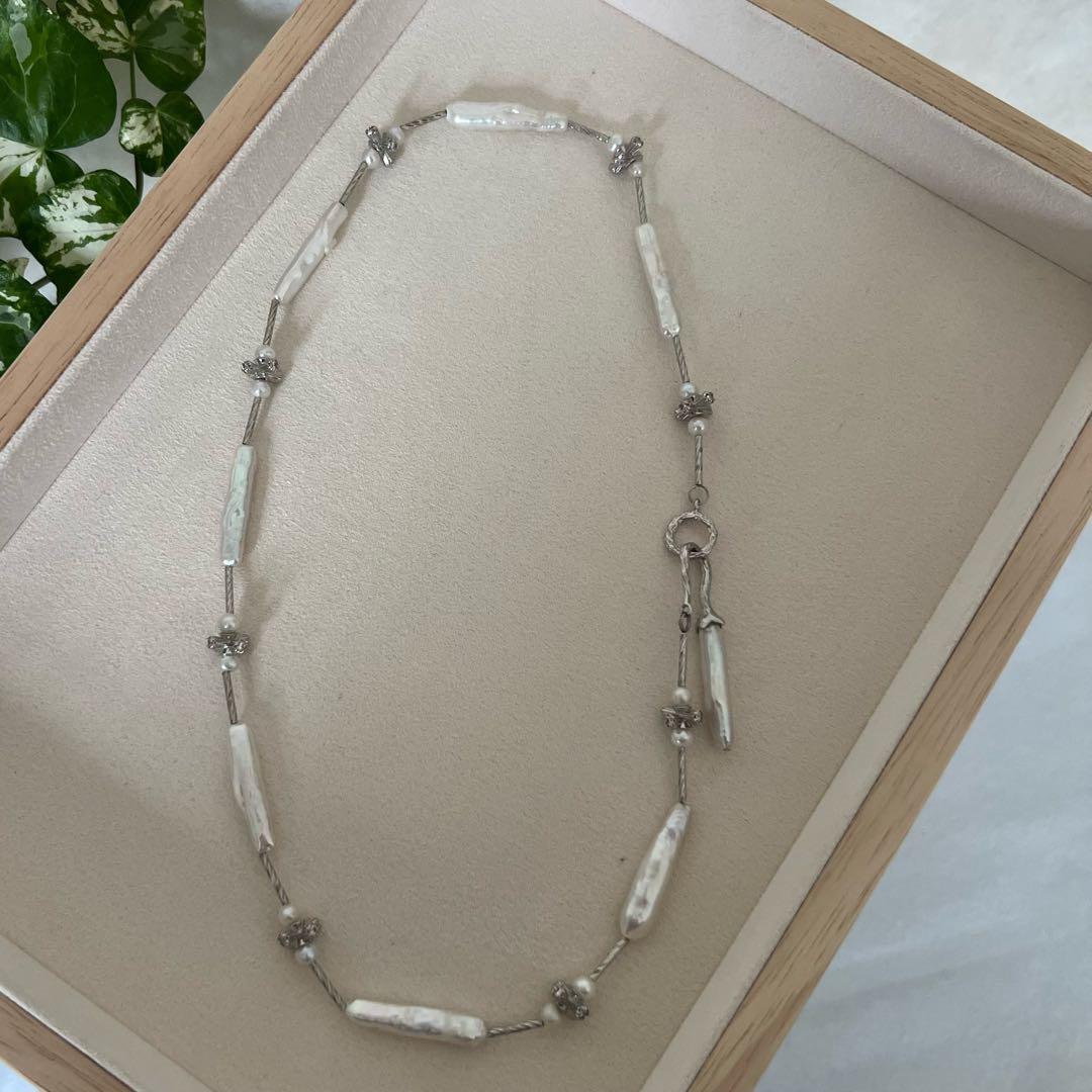 花びらケシパールネックレス　スティックバロックパールネックレス　一連　淡水本真珠