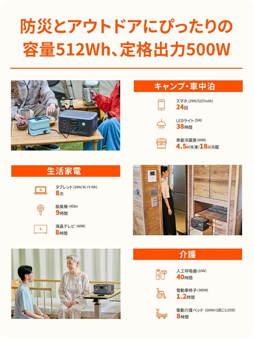 Jackery ポータブル電源 500New 512Wh リン酸鉄 定格500W
