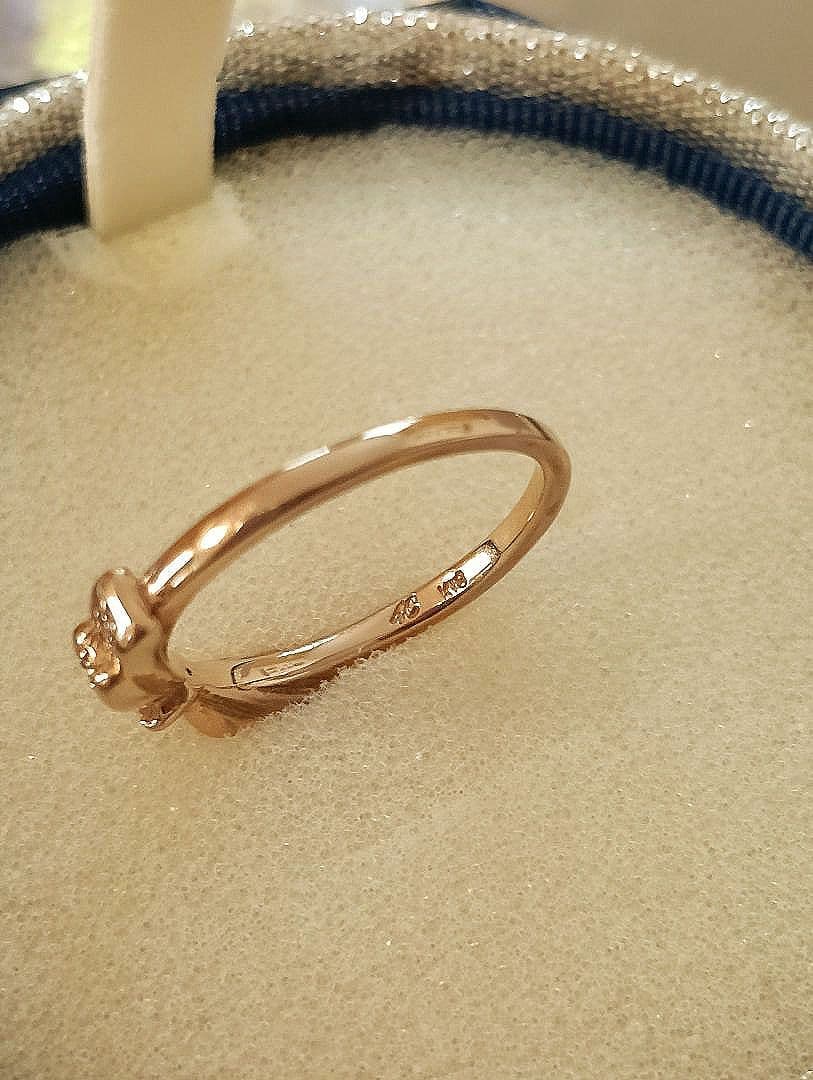 【9号】４℃リボン型ダイヤモンドピンクゴールドリングK18刻印あり