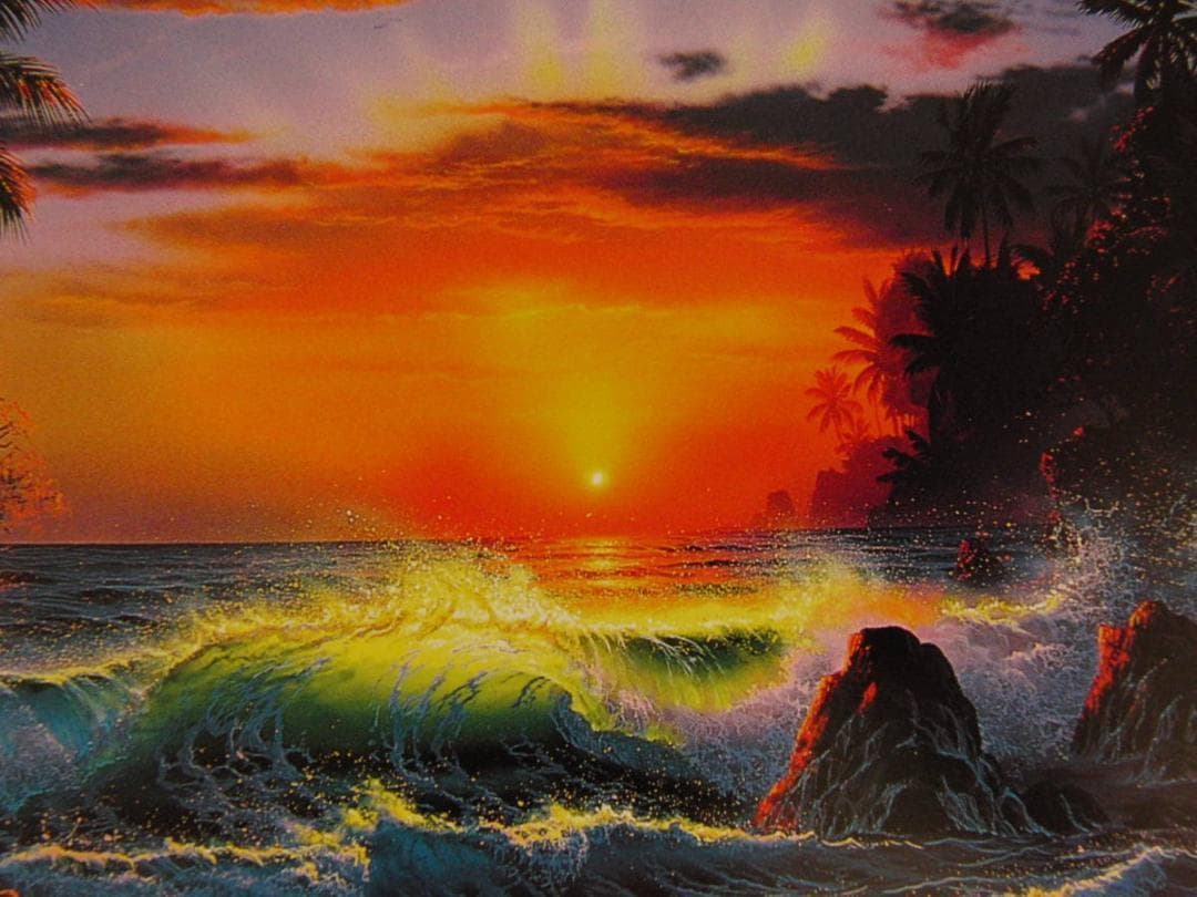 クリスチャン・ラッセン、【アイランド　サンライズ】、希少な額装用画集より