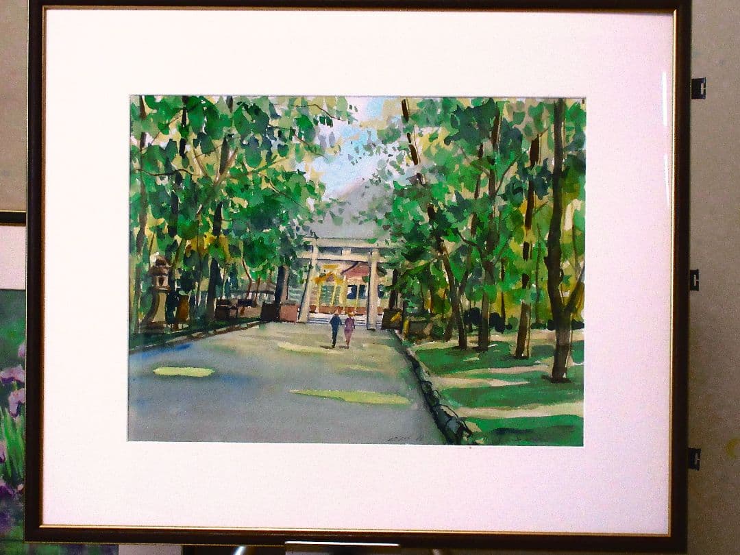水彩画 (比木神社) 額装済み