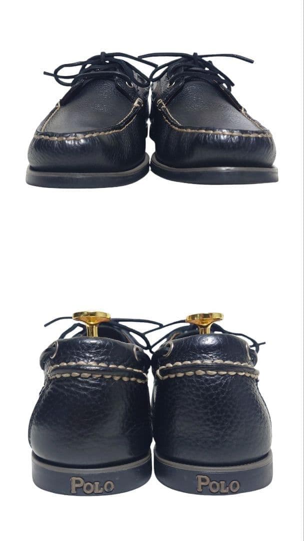 ポロラルフローレン デッキシューズ レザー 10D シボ革 黒