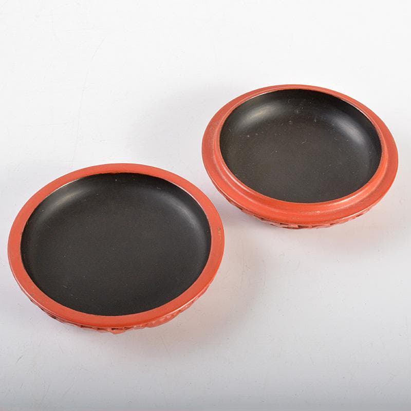 茶道具　朱塗　鎌倉彫　牡丹文　香合　箱付　V　6299