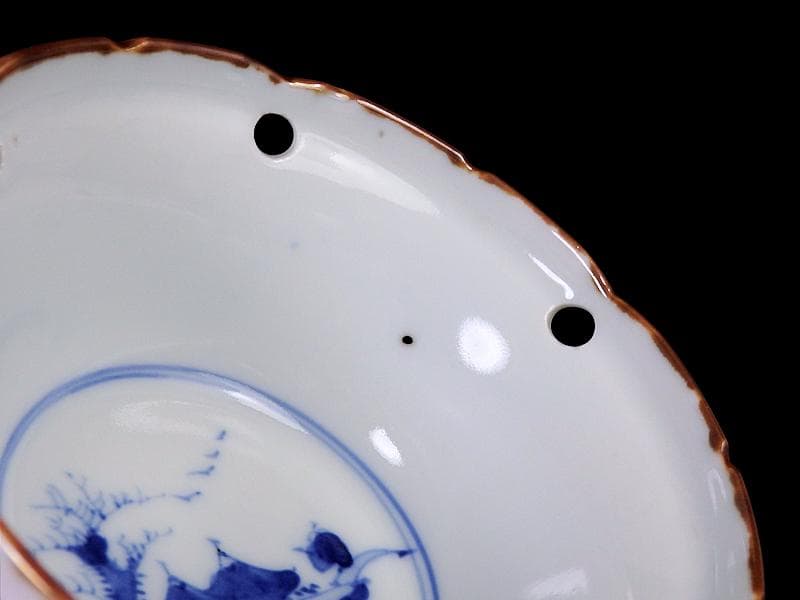 伊万里　染付　雪輪　東屋に山水の図　向付　３客　AS-fbts