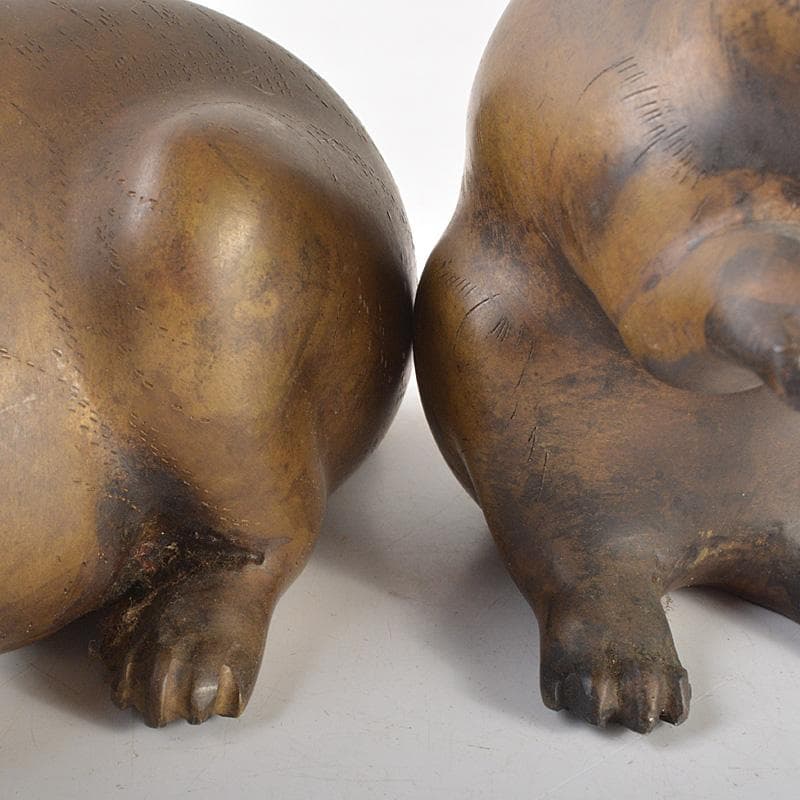 ブロンズ像　古銅　うさぎ　兎　一對　置物　重さ合計約2076g　D　R7486