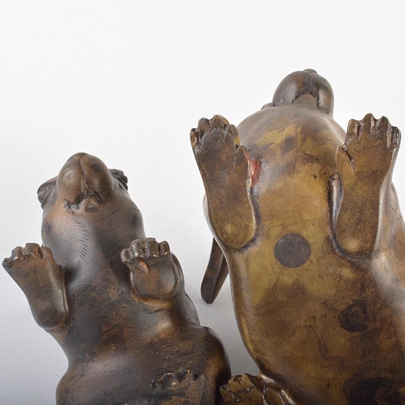 ブロンズ像　古銅　うさぎ　兎　一對　置物　重さ合計約2076g　D　R7486