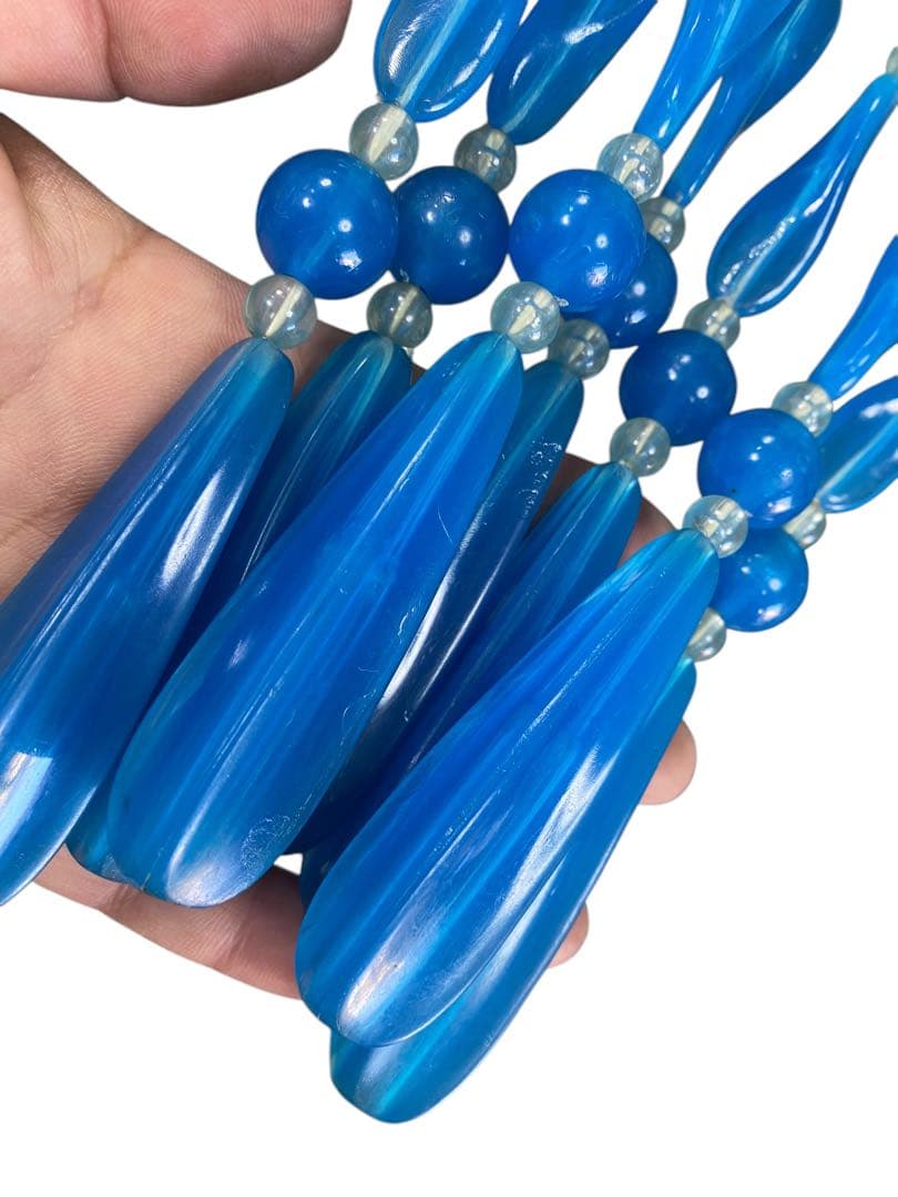 昭和レトロ　ビーズのれん　ブルー当時物　レトロポップ珠のれん