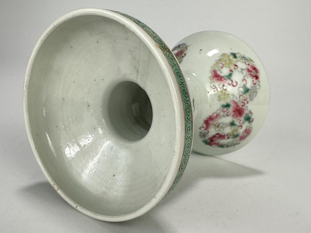 中国美術　清朝　清代　粉彩花卉文燈台　燭台　時代物　唐物　古物　旧蔵家出し