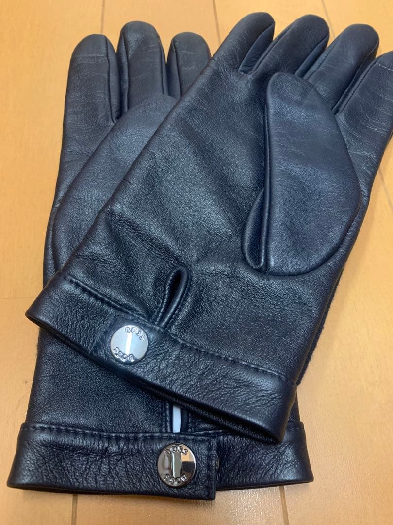 【新品未使用】BOSS レザーウール手袋 黒