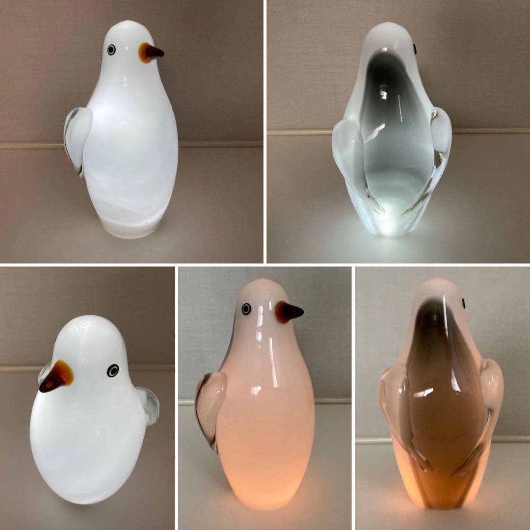 岩津ガラス ペンギン 置物 オブジェ ランプシェード スタンド 工芸品 レトロ