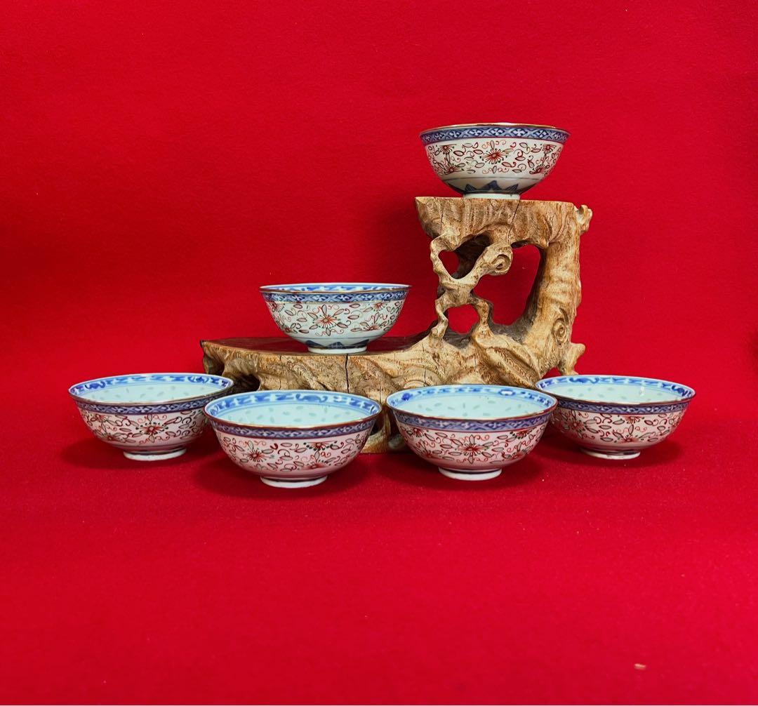 希少 中国美術 茶道具 煎茶碗 茶碗 茶 蛍手 江西珍品 6点