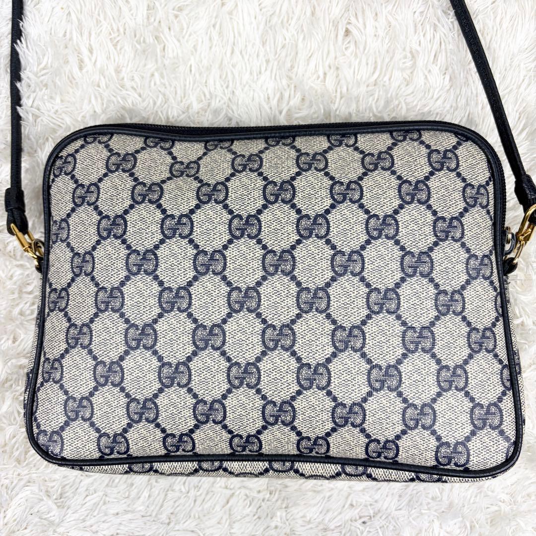 【美品】オールドグッチ GGスプリーム ロゴ金具 ショルダーバッグ ネイビー