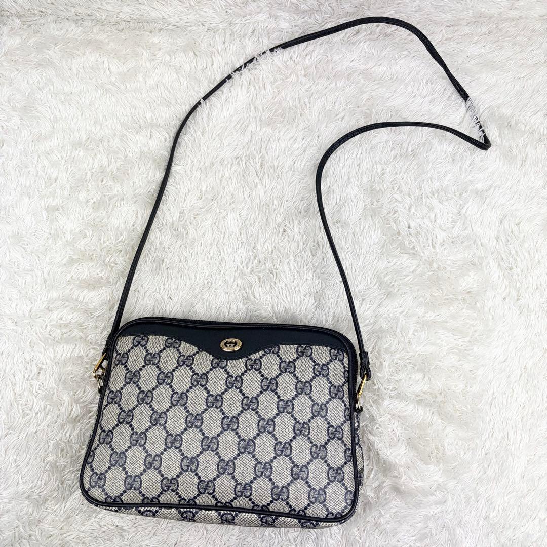 【美品】オールドグッチ GGスプリーム ロゴ金具 ショルダーバッグ ネイビー