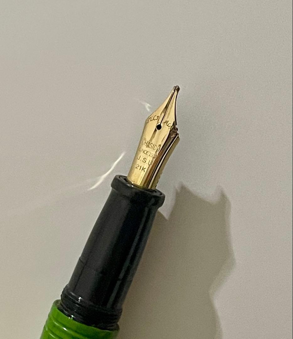 万年筆　大橋堂　植原栄一　エボナイト　ペン先21K 漆　竹型