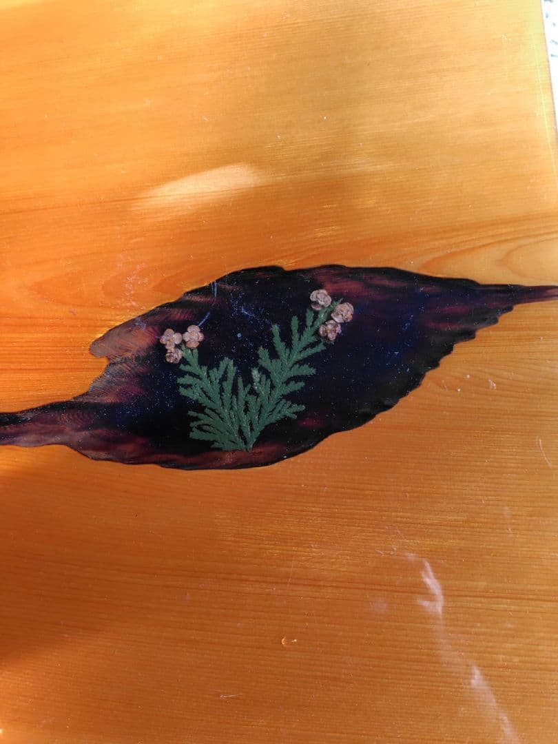 一枚板テーブル 花模様インレイ　値段相談可