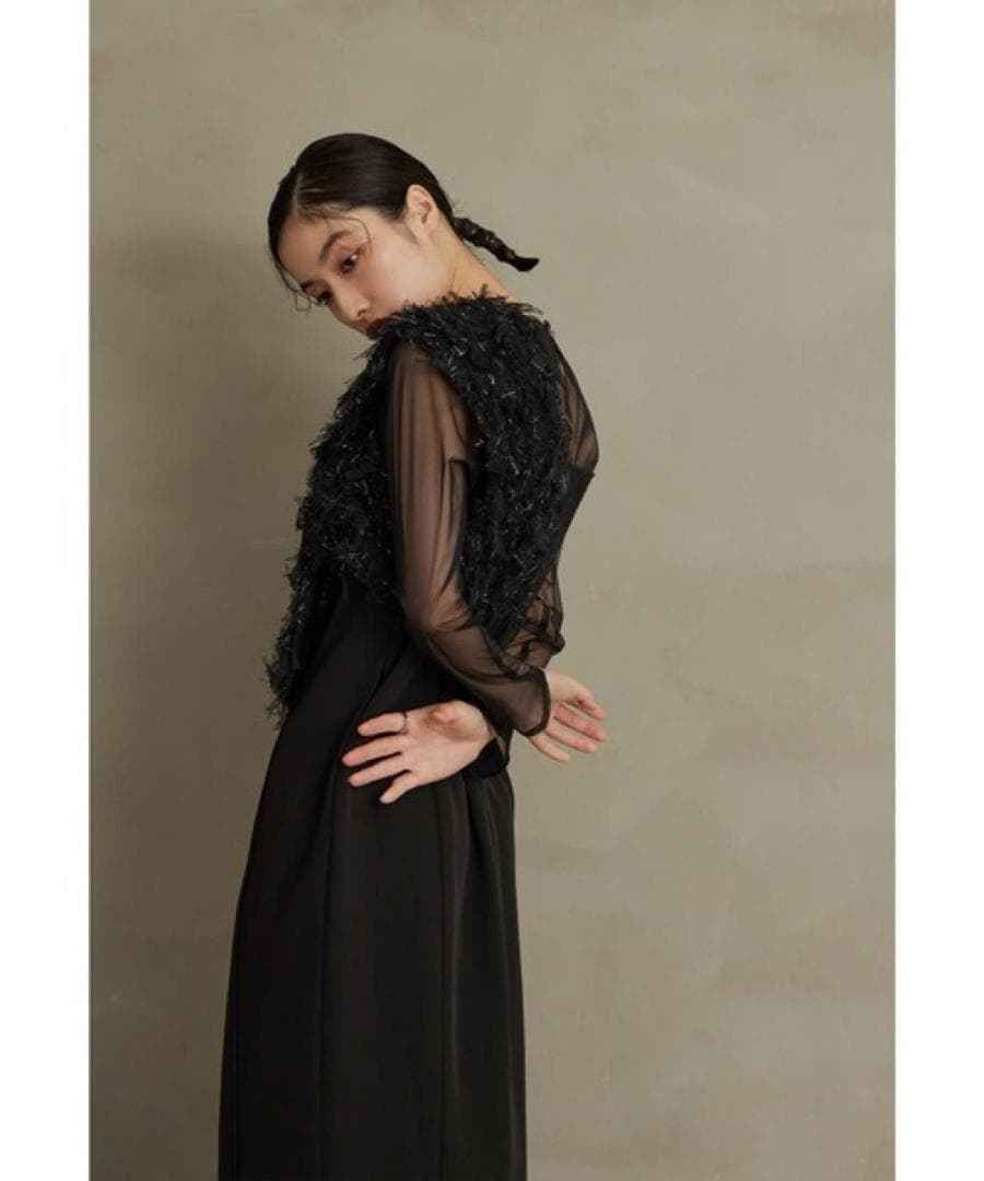 新品　ANDRESD フリンジグリッターノットドレス ブラック　ワンピース