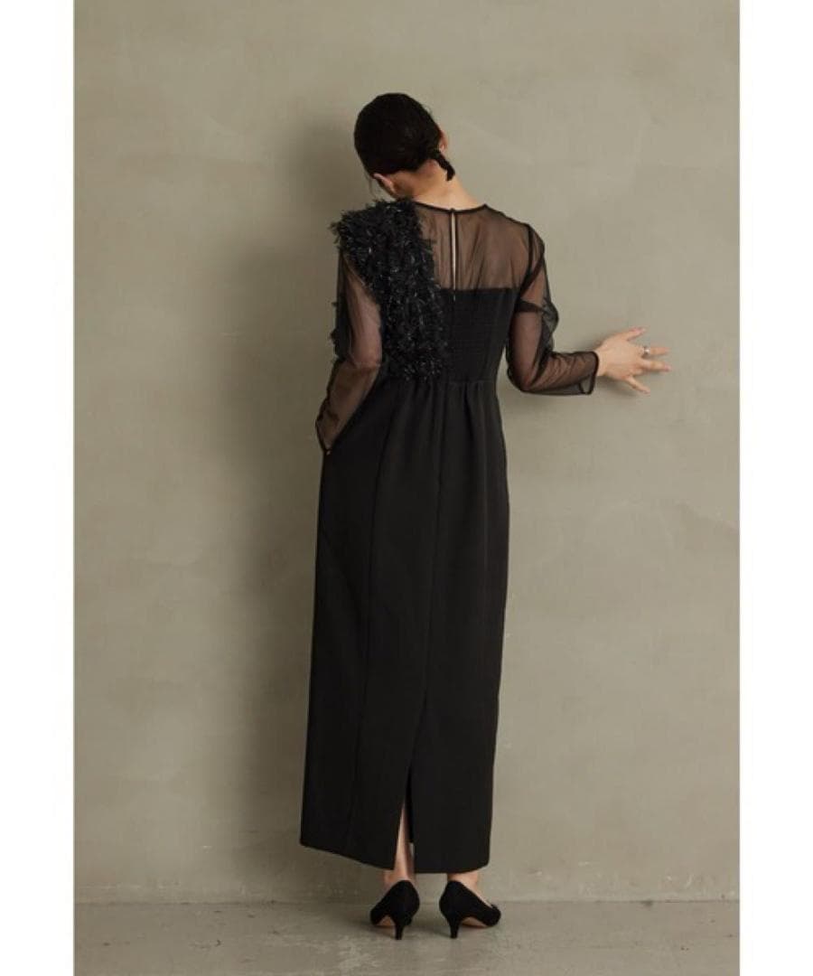 新品　ANDRESD フリンジグリッターノットドレス ブラック　ワンピース