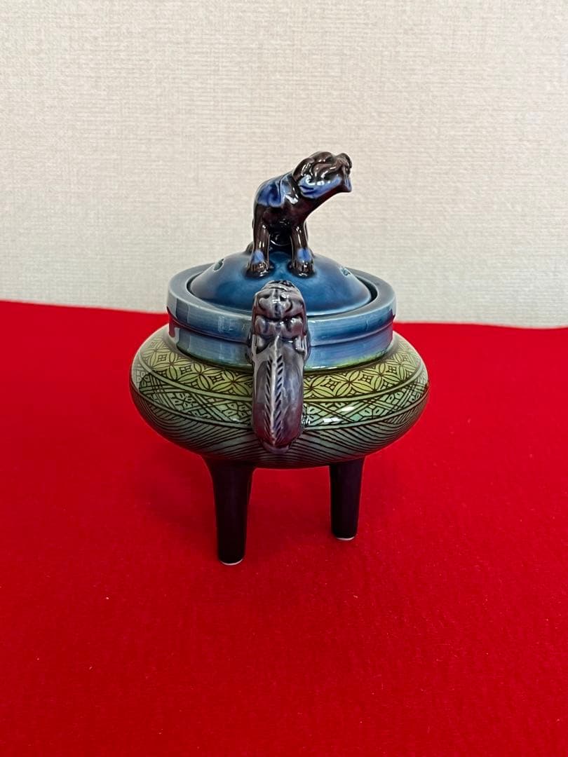 人間国宝 柳雨軒 三代 徳田八十吉(正彦銘)  彩釉 小紋香炉 管理T149