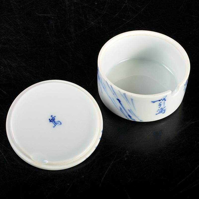 京焼　三浦篤造　青華磁　坂田習軒画　花文　蓋灰皿　共箱　V　6448