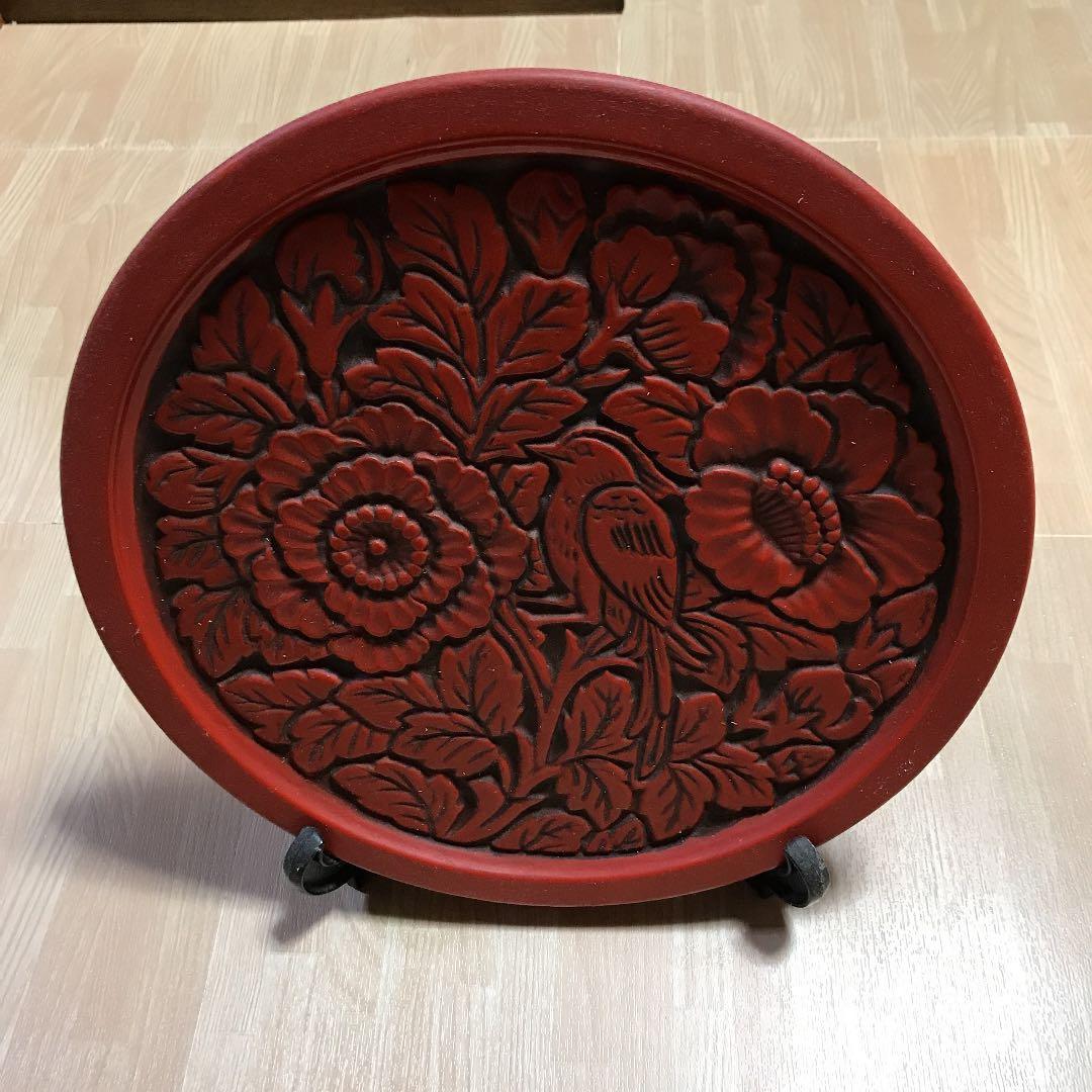 塗彫刻木皿　値下げ