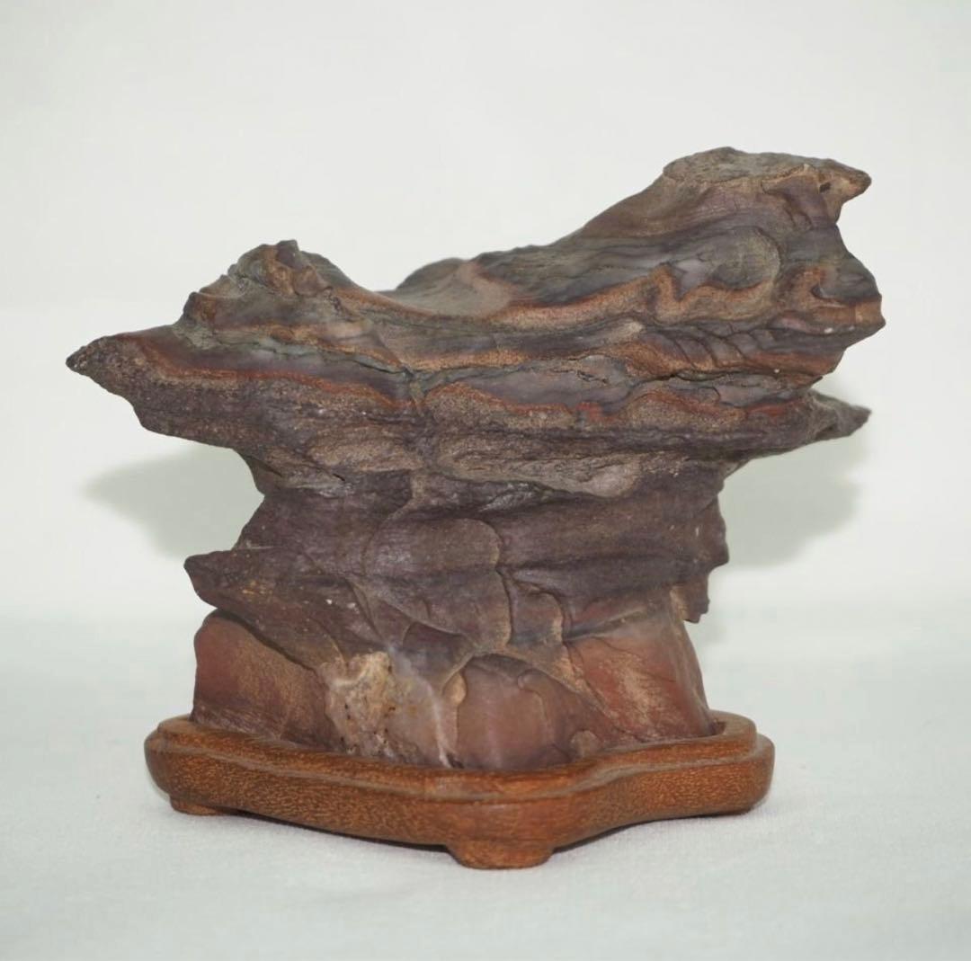 送料無料水石愛好家蔵品放出 山水石鑑賞石 天然石 盆石 奇石 茶道具置物　唐木台