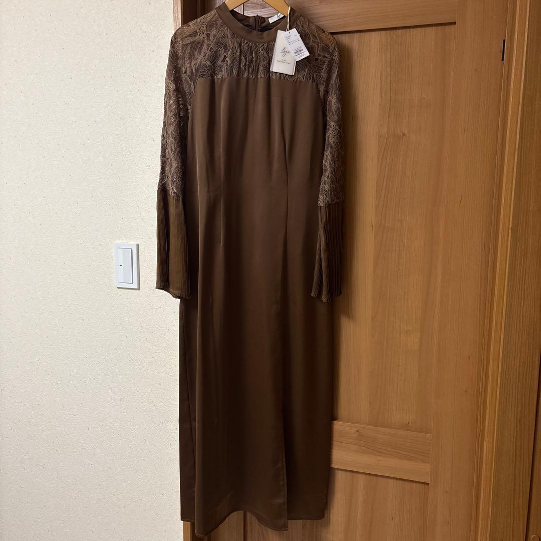 【LEJA】レース切替スリットAラインロングドレスワンピース