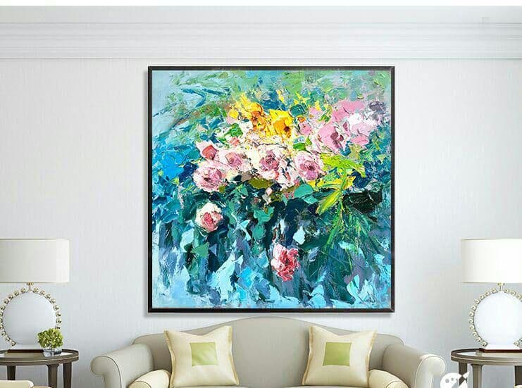 手描きリビング油絵現代シンプルヨーロッパ式レストラン玄関装飾画手作り壁画花背景大