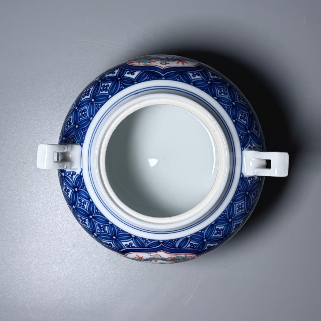 十三代　酒井田柿右衛門　染錦龍地文　香炉　共箱　高級ライン　国重要無形文化財指定