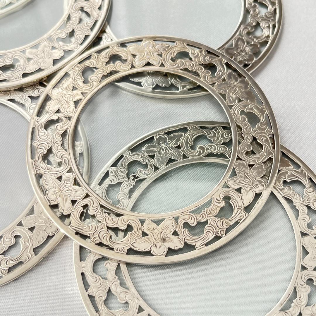 【WEBSTER】 【純銀 / ガラス】コースター 6枚 スターリングシルバー