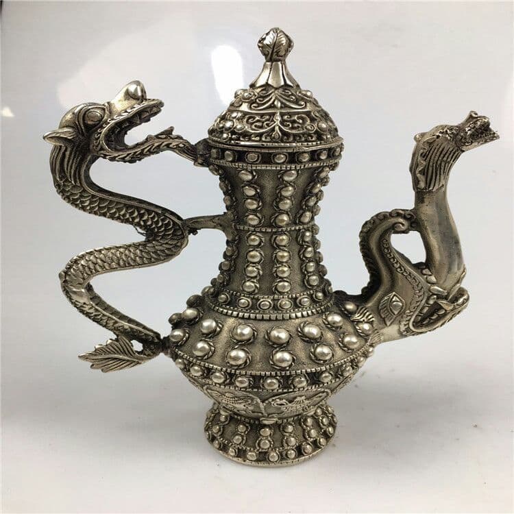 古工芸品白銅竜壷置物銅竜口急須アクセサリー置物