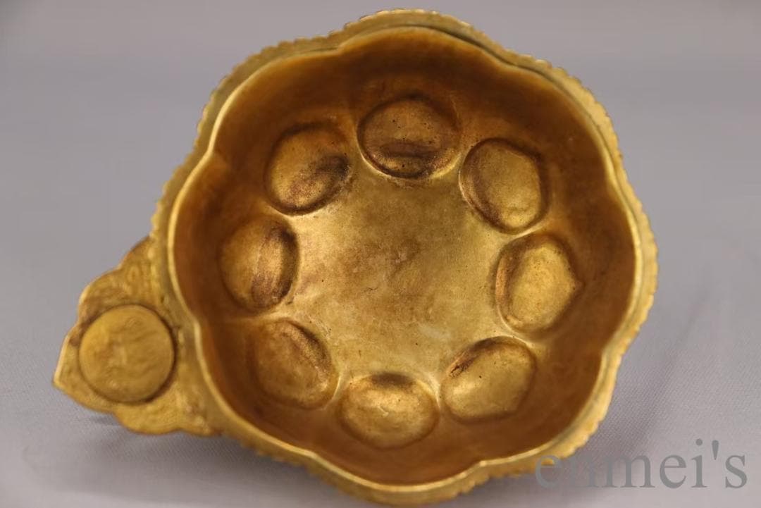 中国古美術 旧蔵 唐代 大唐貞觀款 鍍金銅酒杯 精銅製 小型酒器 文房 純手作り