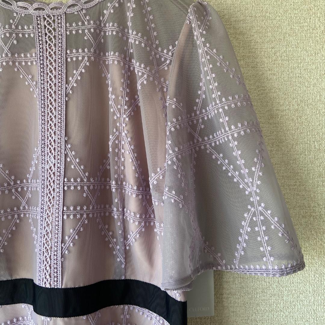 タグ付未使用 セルフォード プレイドパターンチュールドレス ラベンダー 38