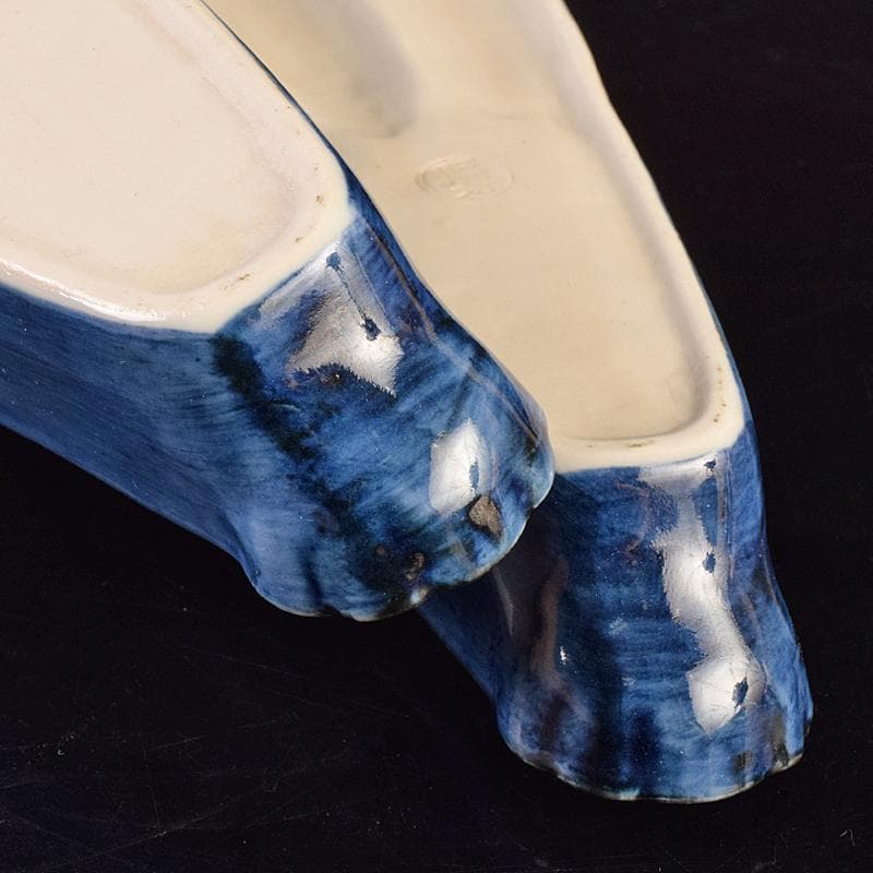 京焼　平安昭阿弥造　染付　山水文　扇面型　向付　五客　共箱　V　R9496B