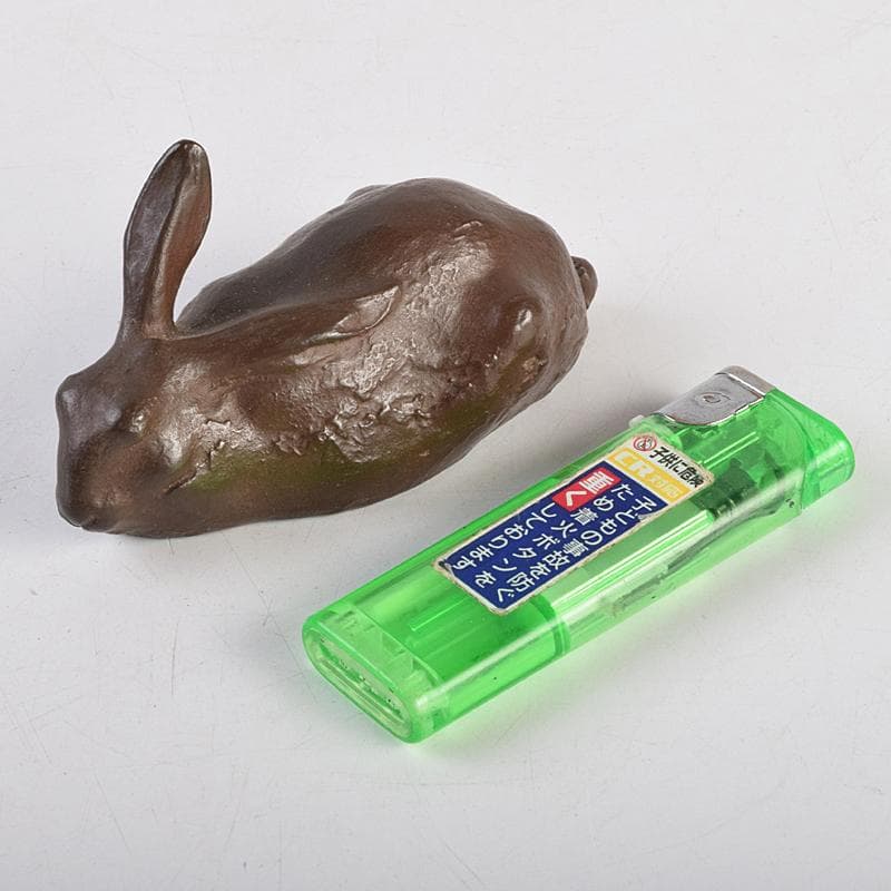 古銅　ブロンズ像　兎　置物　三郎刻印あり(吉田三郎？)　時代箱付　V　R9104