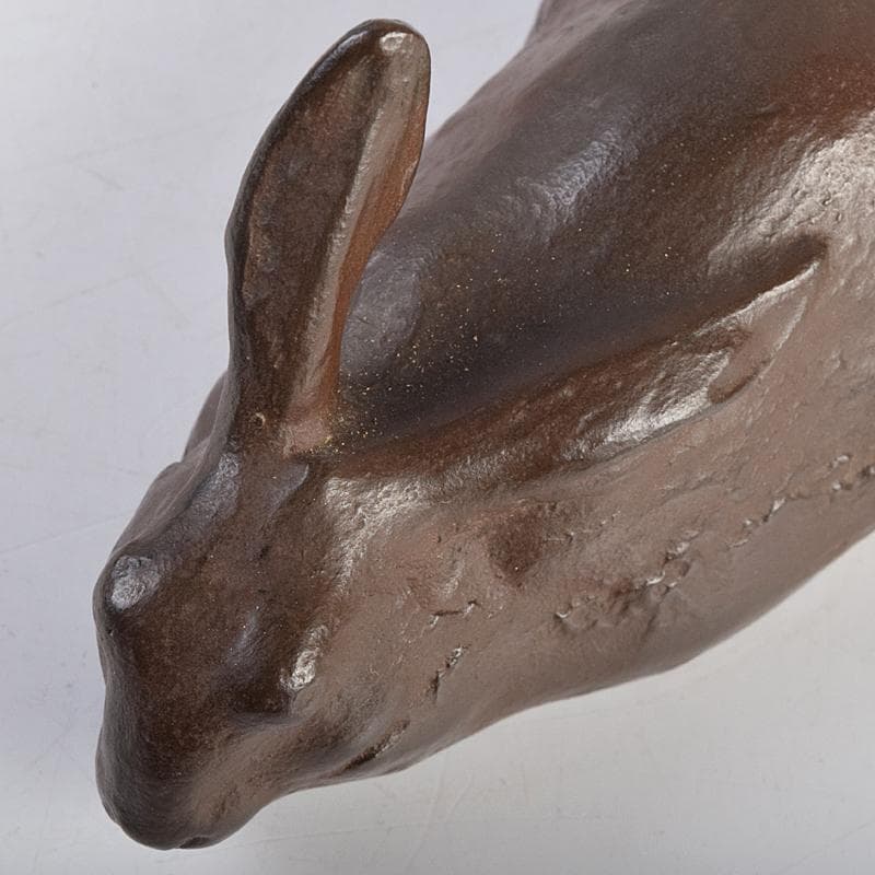 古銅　ブロンズ像　兎　置物　三郎刻印あり(吉田三郎？)　時代箱付　V　R9104