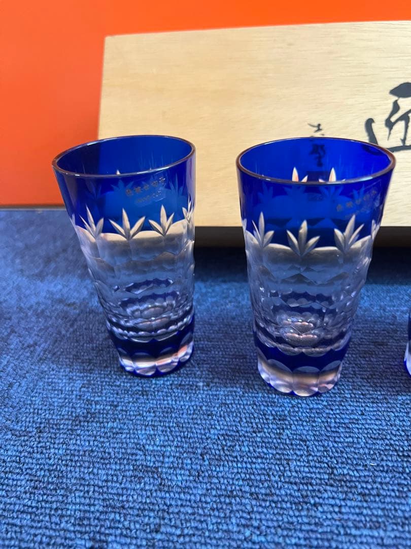 1316 色被せ切子　5客　未使用