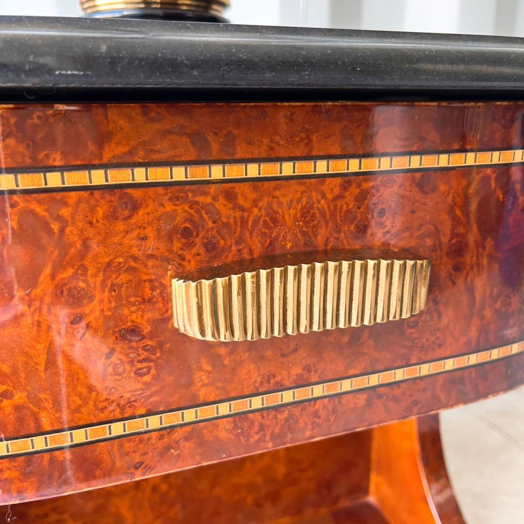 取付無料！高級ヨーロピアンアンティーク 大理石天板ライト付きナイトサイドテーブル