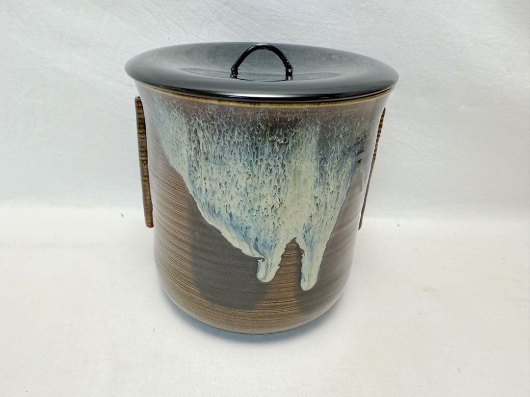 未使用 茶道具 青柳翠峰作 高取焼 管耳 水指 陶印有 箱無