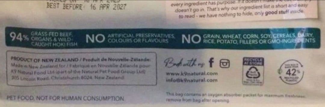 K9ナチュラル ビーフホキフィースト500g&ビーフフィースト500g