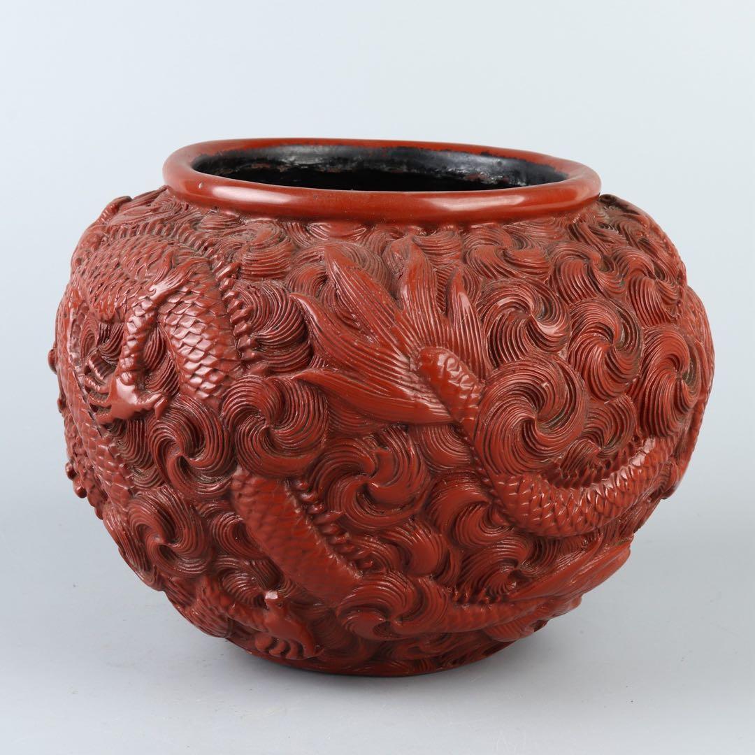 清朝宮廷様式の彫漆・龍文様 彫漆 天然木 漆芸 漆工芸 木地 彫漆 彫漆